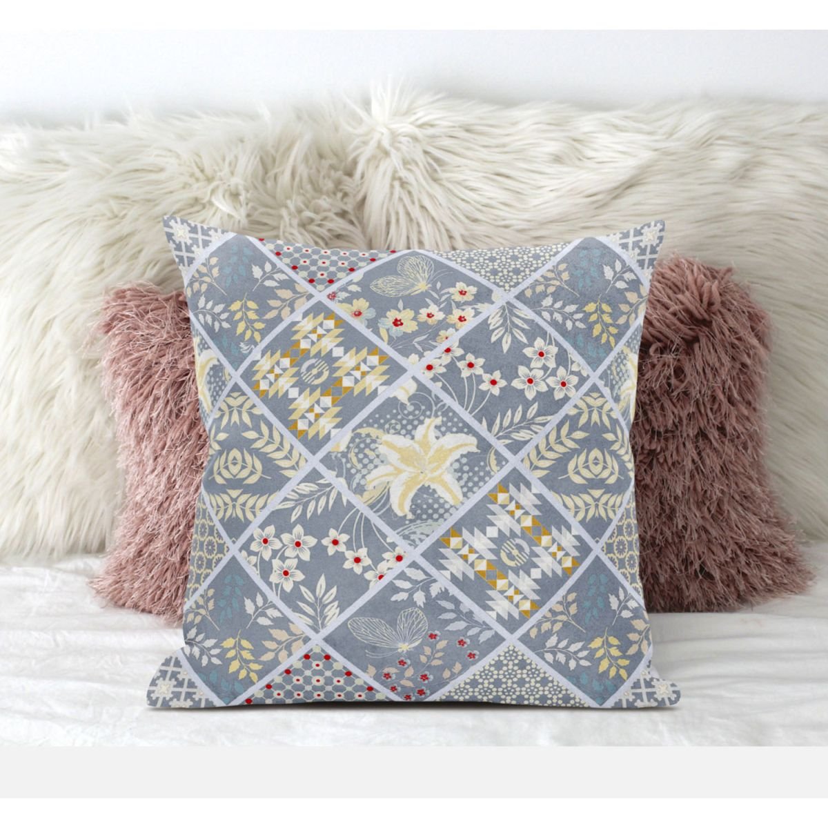 Fall Patch Snowflowers Gray Yellow Pillow - Pier 1