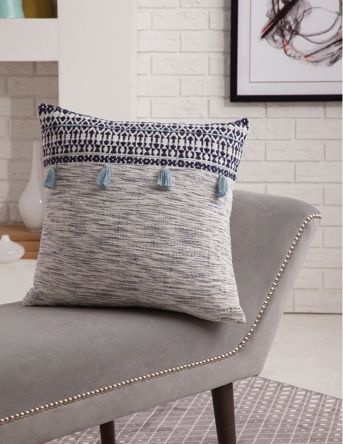 Ophelia Navy and White Throw Pillow - Pier 1