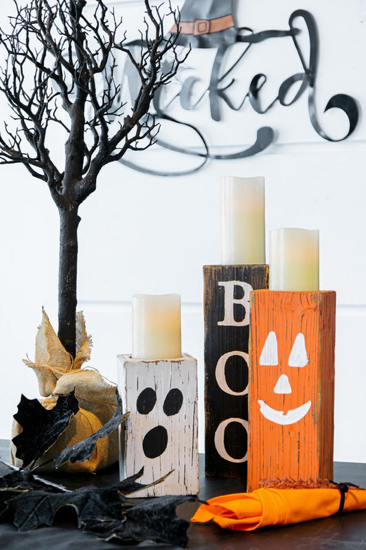 Pier 1 Set of 3 Wood Halloween Candle Holders - Pier 1