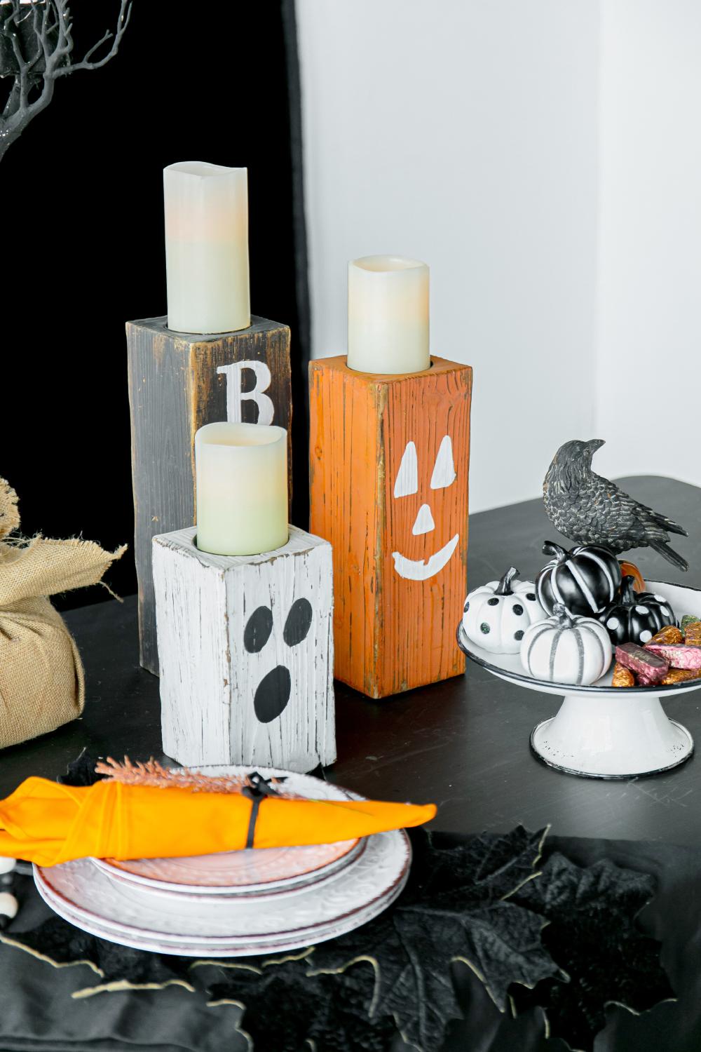 Pier 1 Set of 3 Wood Halloween Candle Holders - Pier 1