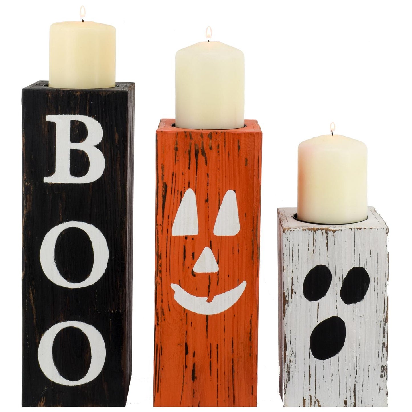 Pier 1 Set of 3 Wood Halloween Candle Holders - Pier 1