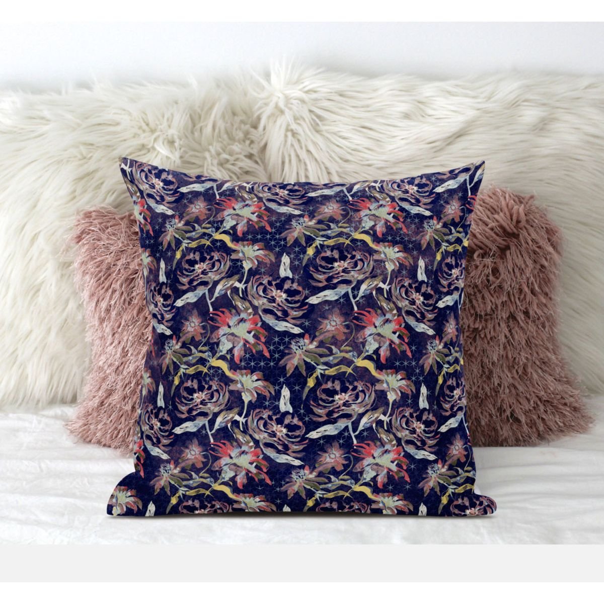 Roses Sprayed Stars Dark Blue Red Pillow - Pier 1